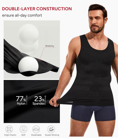 Shapewear Mens Compression Shirt Slimming Vest Body Shaper Undershirt Workout Tank Top Tummy Control