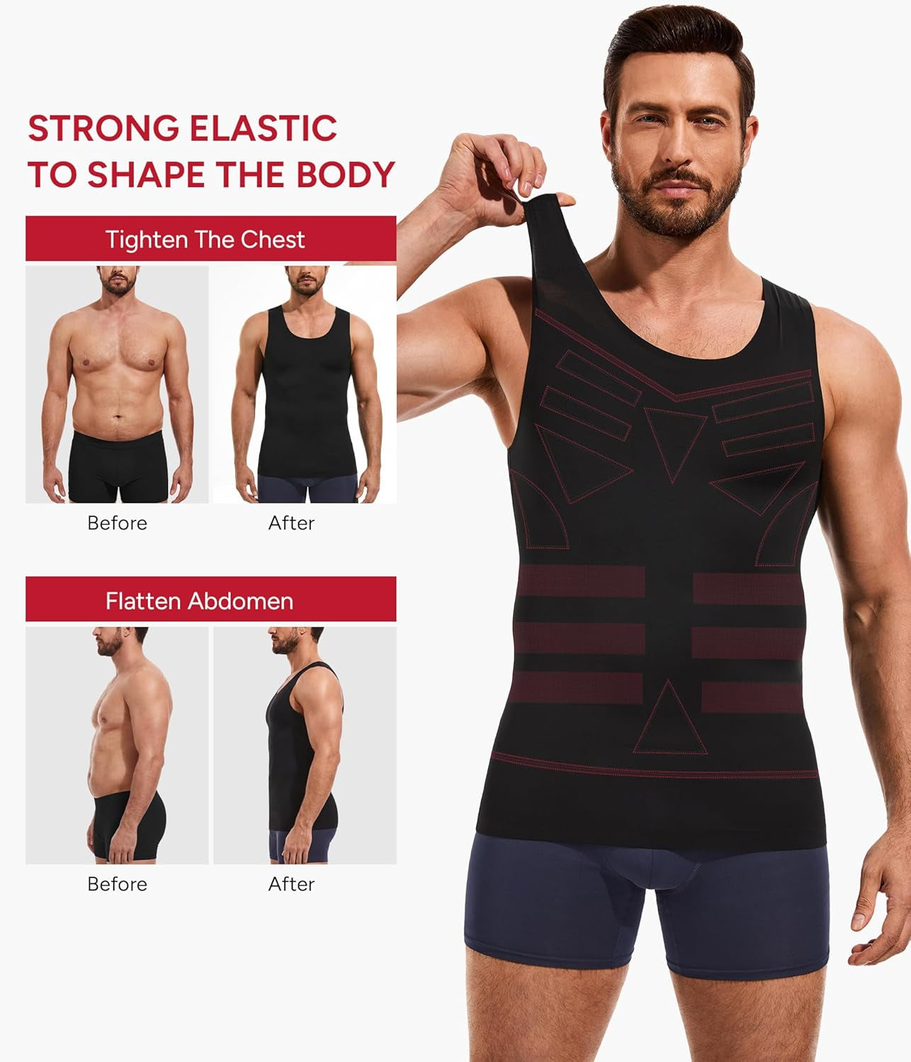 Shapewear Mens Compression Shirt Slimming Vest Body Shaper Undershirt Workout Tank Top Tummy Control